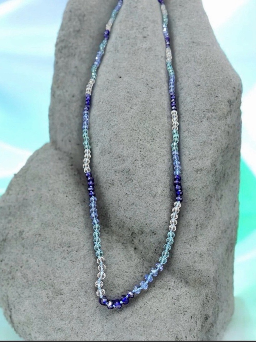 Hand Knotted-Faceted Rondelle Crystal Glass Beaded Necklace 30” drop (60” total)